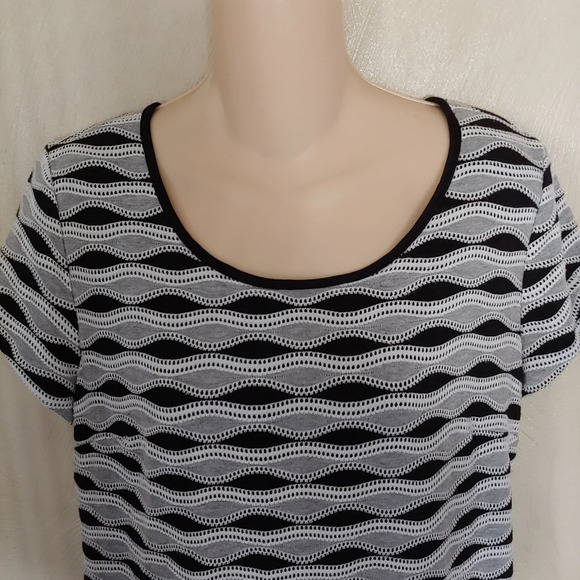 Sandra Darren Black White Gray Woven Sheath Stretchy Midi Dress Size Women's 12 - Picture 3 of 6